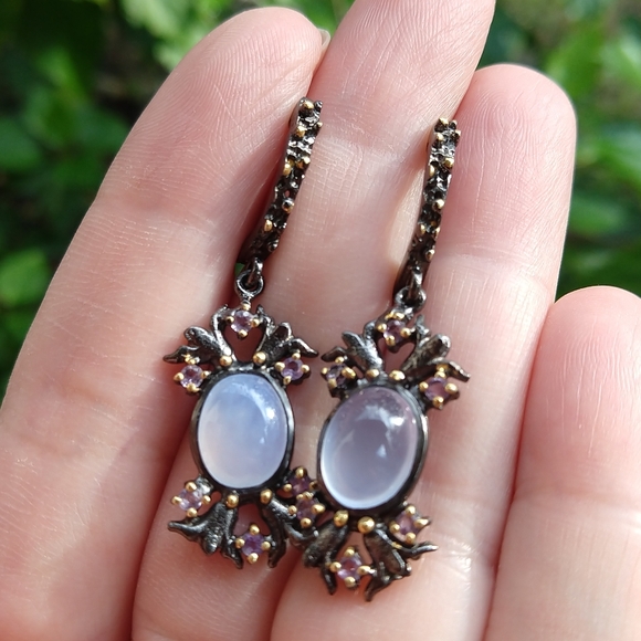 Natural chalcedony sterling artistic earrings - Picture 3 of 5